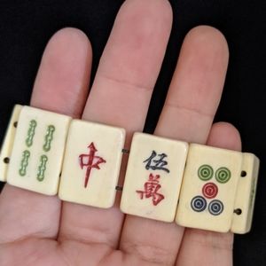 Vintage Chinese Bone Mahjong Tile Bracelet